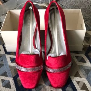 Anne Klein dressy flats in red, sparkles across the toes